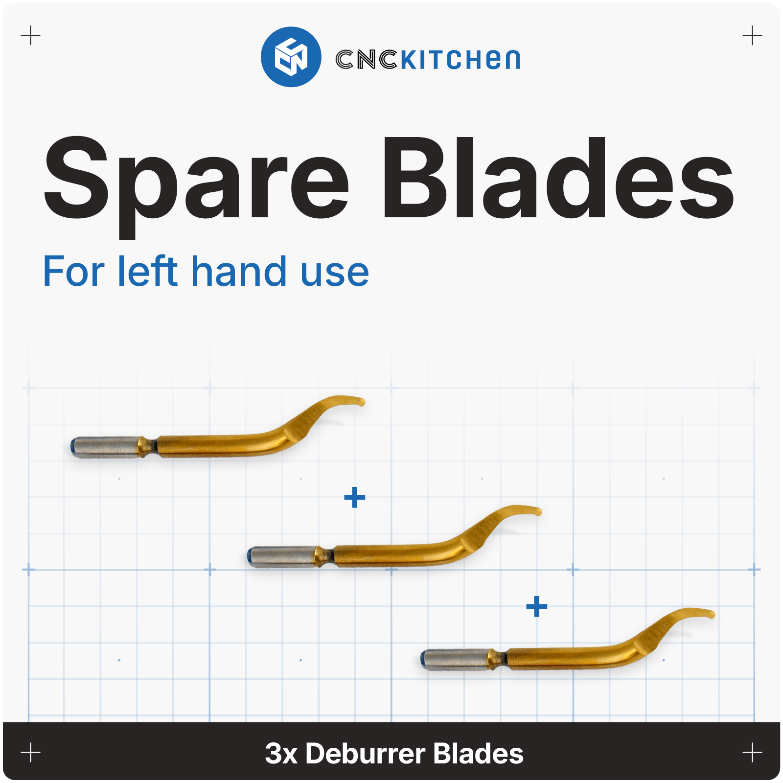 3 venstrehåndede titaniumbelagte blade til CNC Kitchen Deburrer